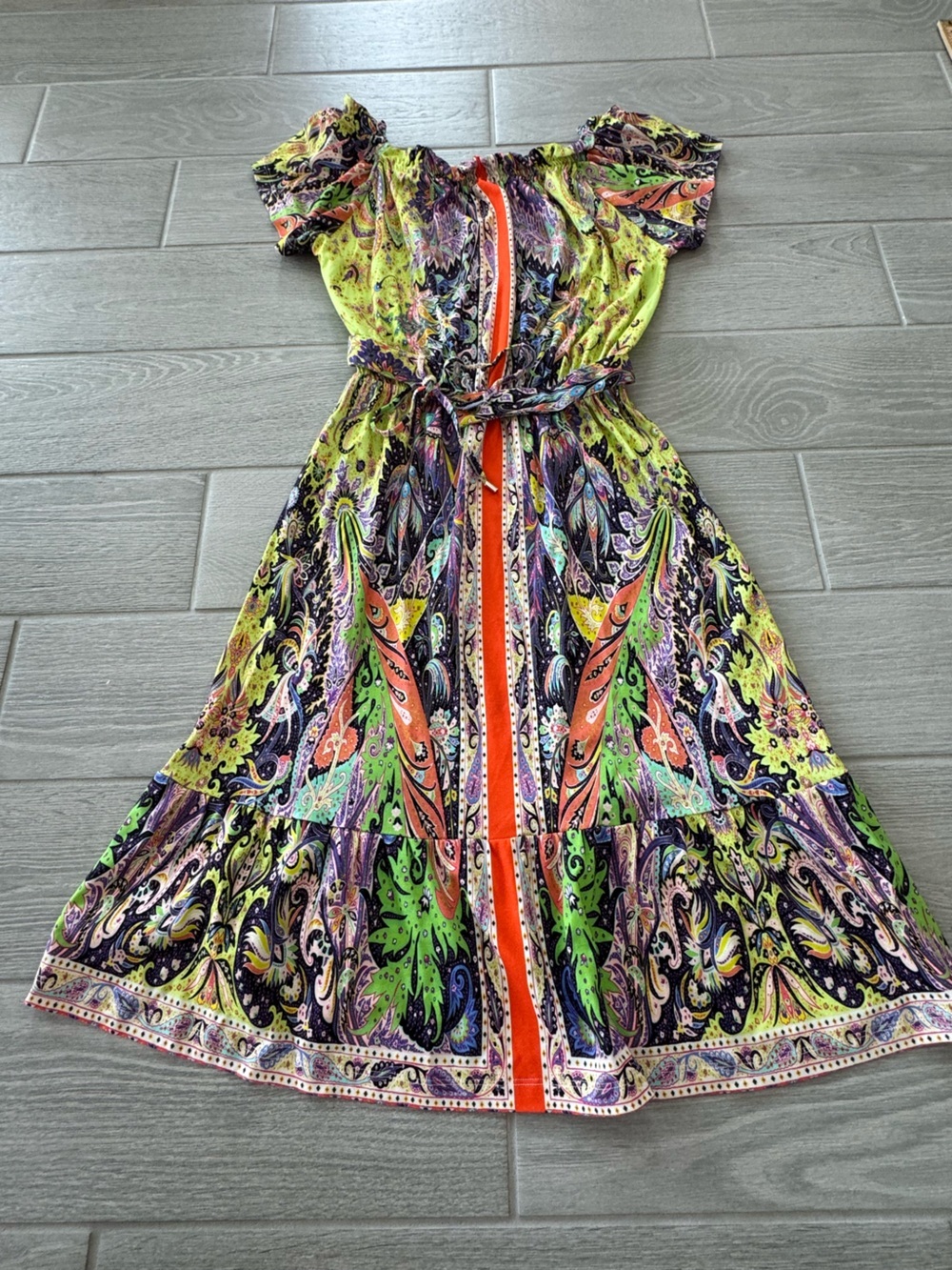 ETRO Vibrant Colorful Off Shoulder Belted Summer Dress Size 44 VGUC - Picture 4 of 7
